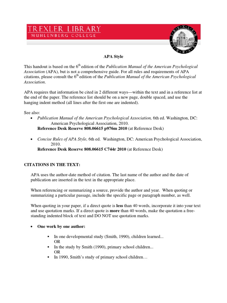 APA 6th edition Citation Apa Style