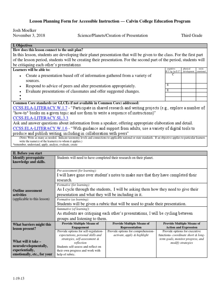Montessori lesson plan 4 rubric academic applied psychology