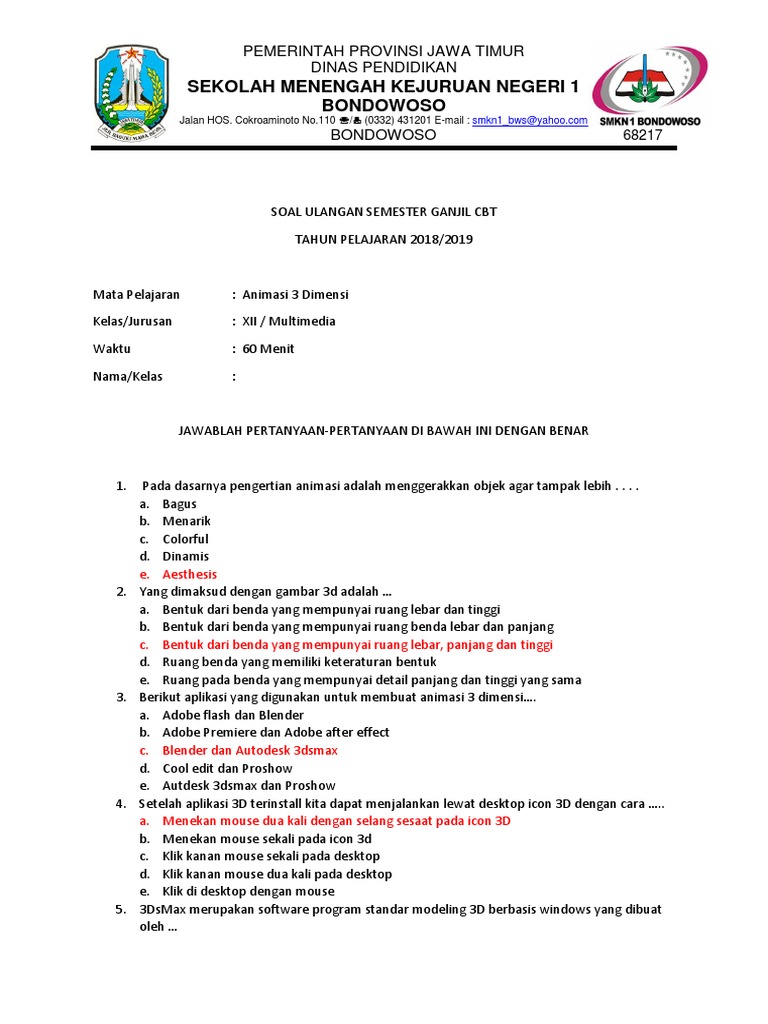 Latihan Soal Dan Kunci Jawaban Animasi 3d Xiimm