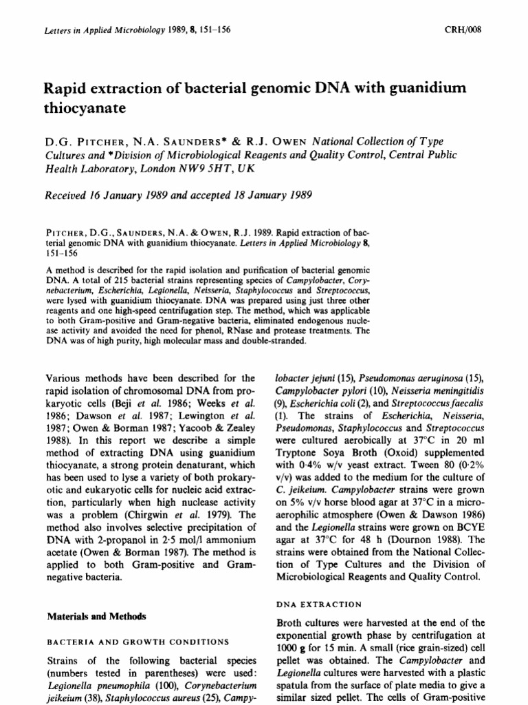 Rapid DNA Extraction with Guanidium | PDF | Agarose Gel Electrophoresis ...