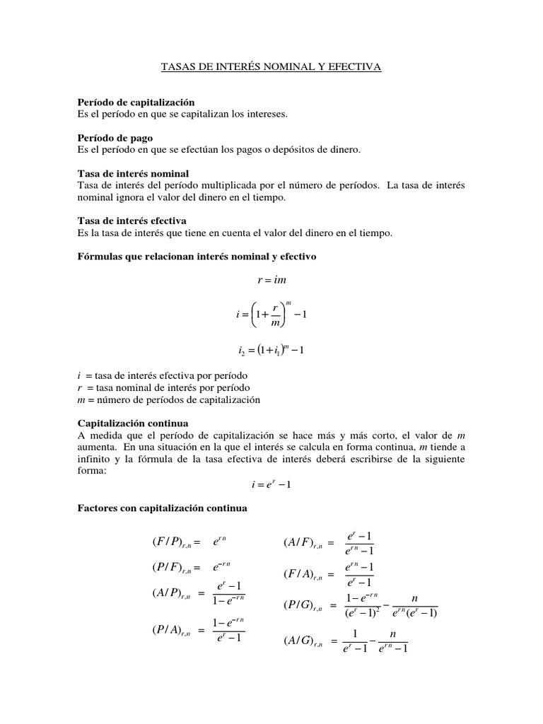 Fórmulas de Tasa Nominal y Efectiva | PDF | Interés | Tasas de interés