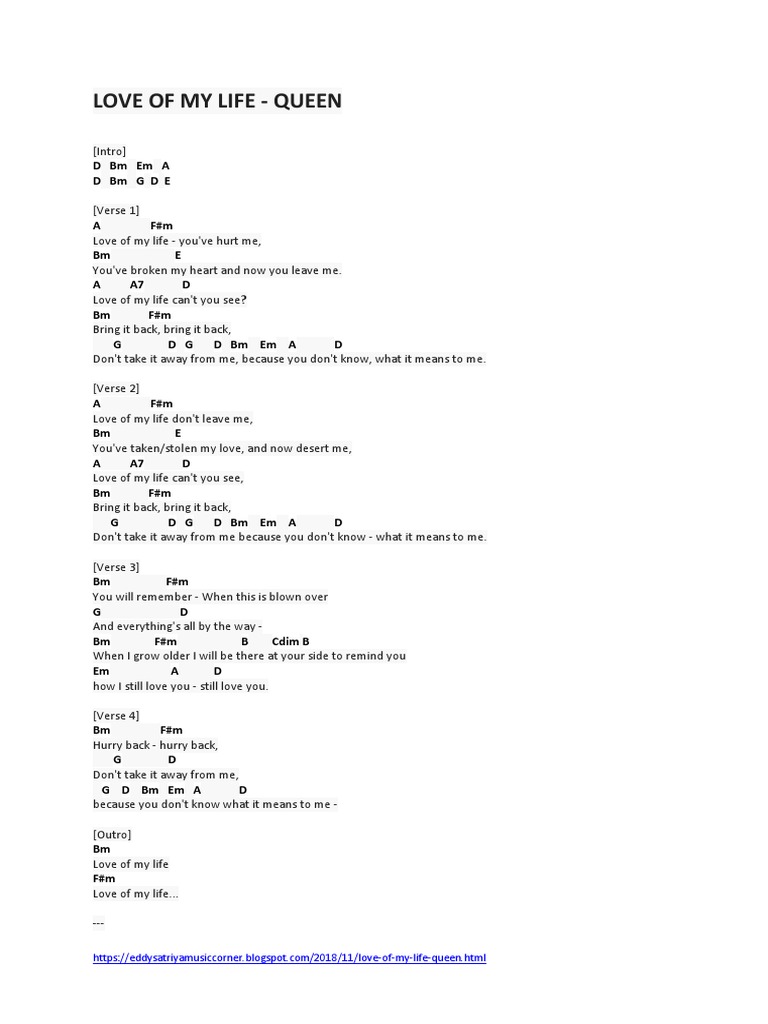 Love Of My Life Song Structure Vocal Music
