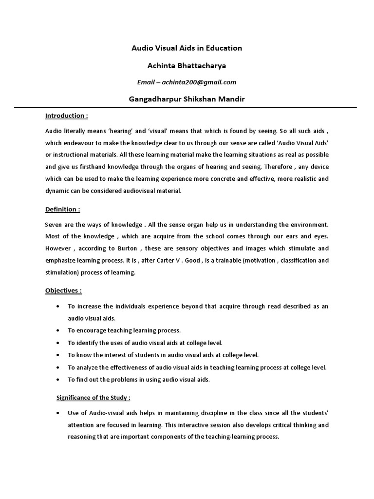 Audio Visual Aids in Education PDF Learning Knowledge