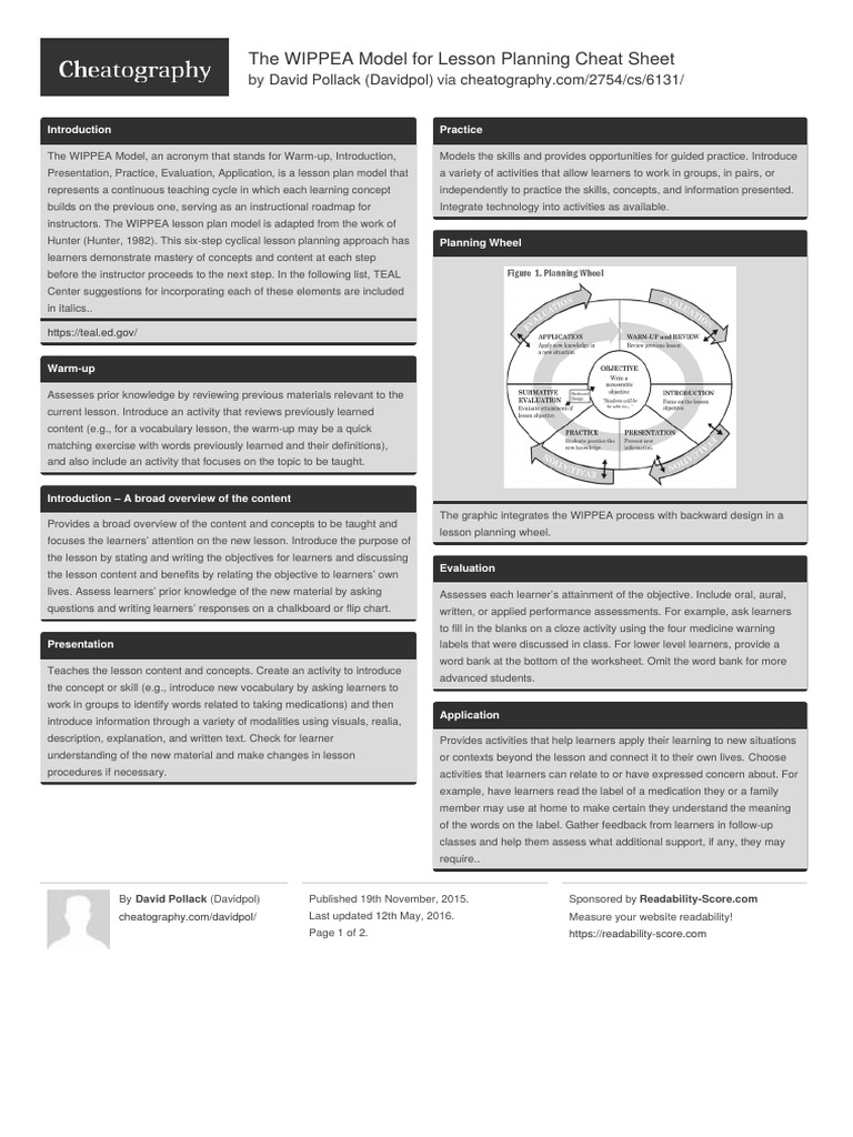 WIPPEA Model Cheat Sheet for Teachers | PDF | Lesson Plan | Learning
