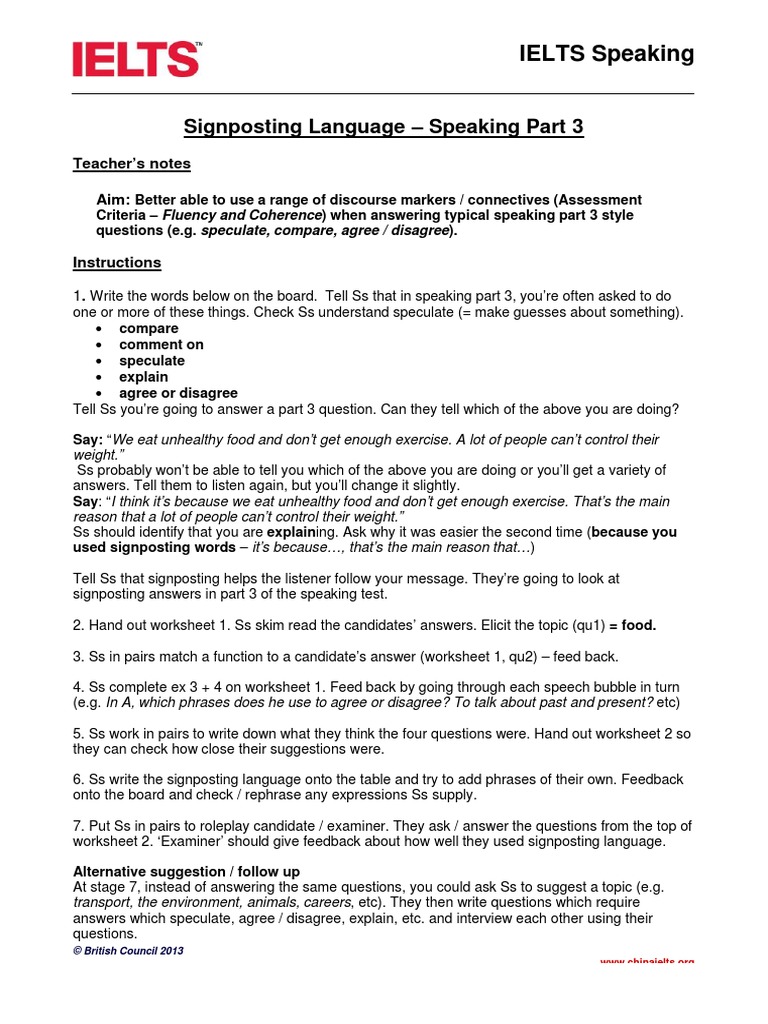 Speaking Part 3 - Signposting Language | PDF
