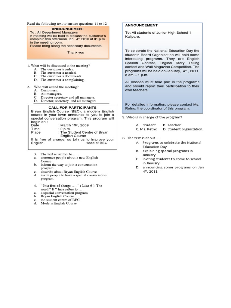 Announcement Exercise PDF