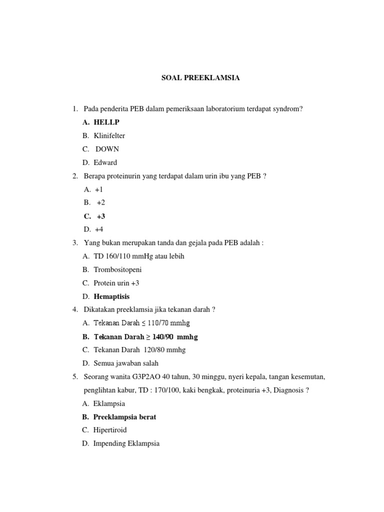 Soal Hipertensi Dalam Kehamilan Kelas F