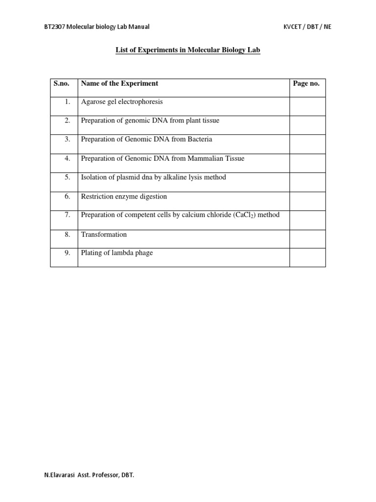 Molecular Biology Lab Manual Final PDF Gel Electrophoresis