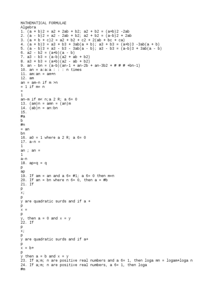 Key Algebraic Formulas Explained | PDF | Java Virtual Machine | Java ...