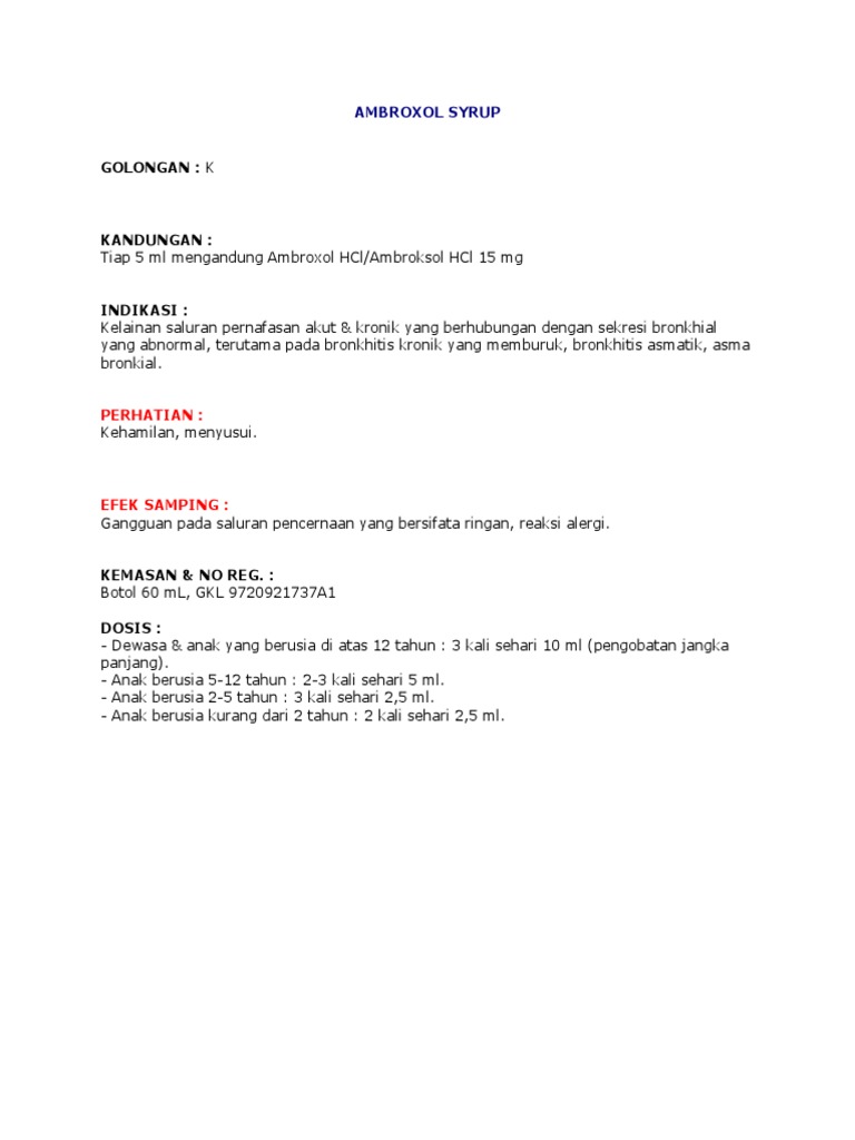 Dosis Ambroxol Sirup untuk Anak | PDF | Kesehatan Holistik