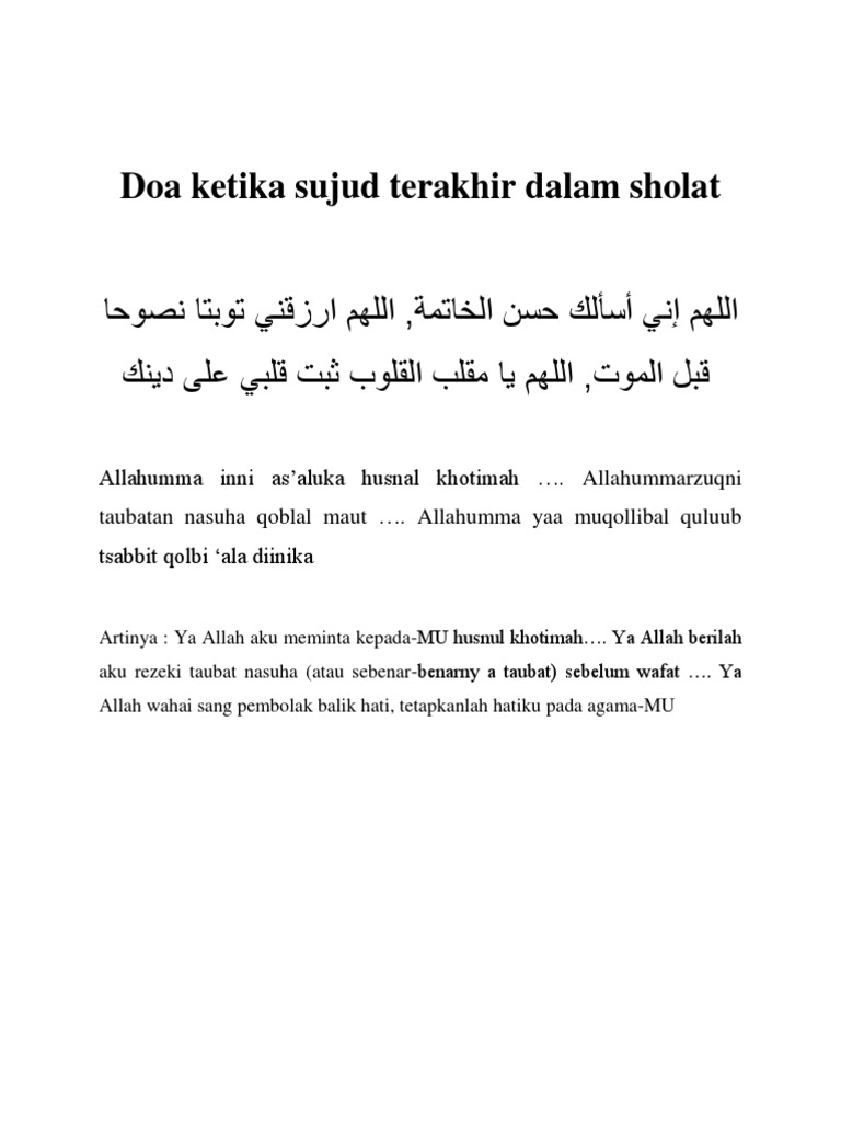 Doa Ketika Sujud Terakhir Dalam Sholat