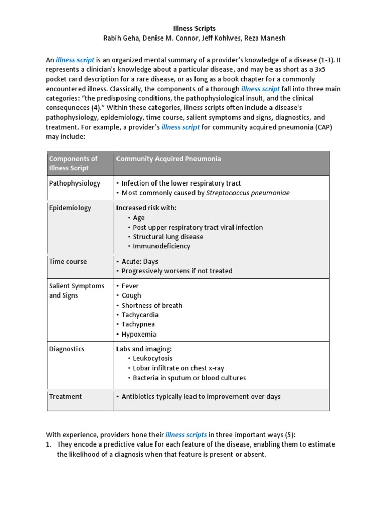 Understanding Illness Scripts in Medicine | PDF | Pneumonia | Medical ...