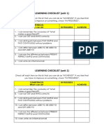 Learning Checklist (Unit 1) : Competences What I Can Do! in Progress Achieved