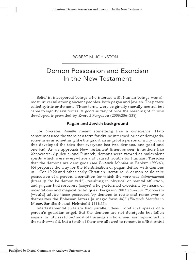 Demon Possession And Exorcism In The New Testament Pdf Demons