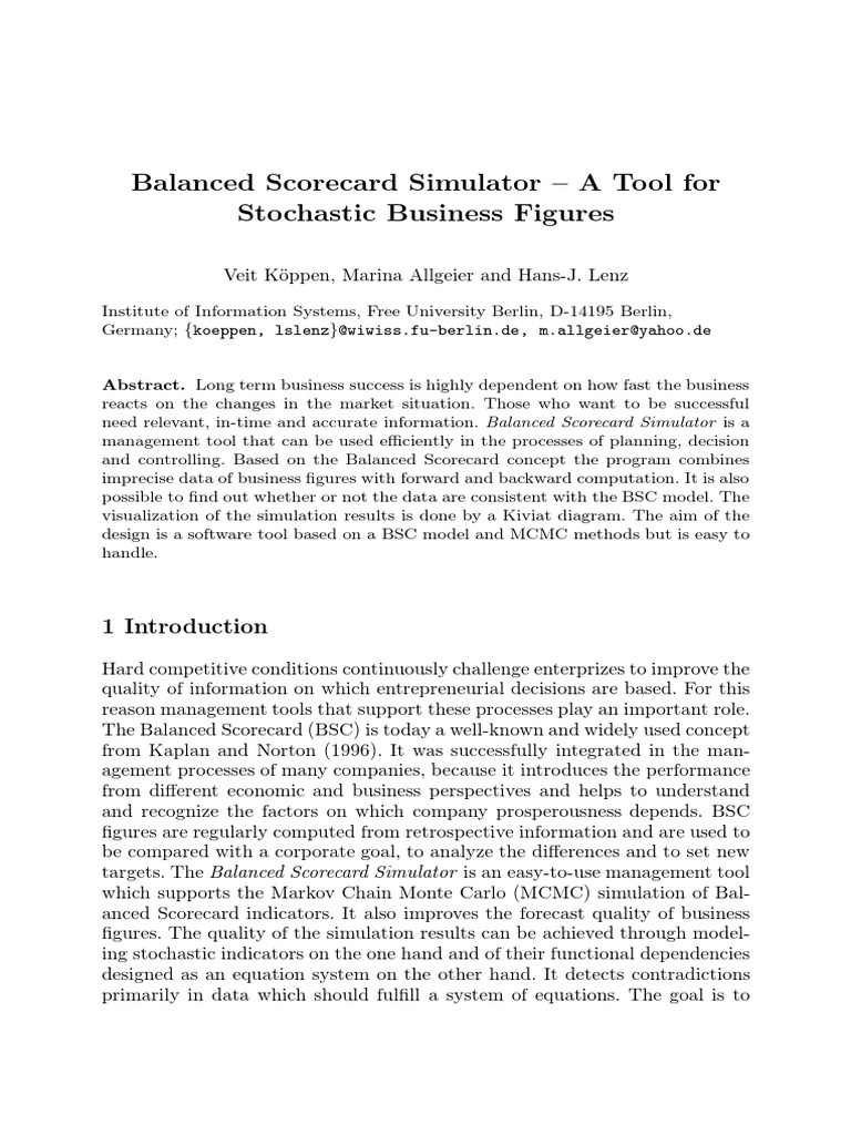Balanced Scorecard Simulator - A Tool For Stochastic Business Figures ...