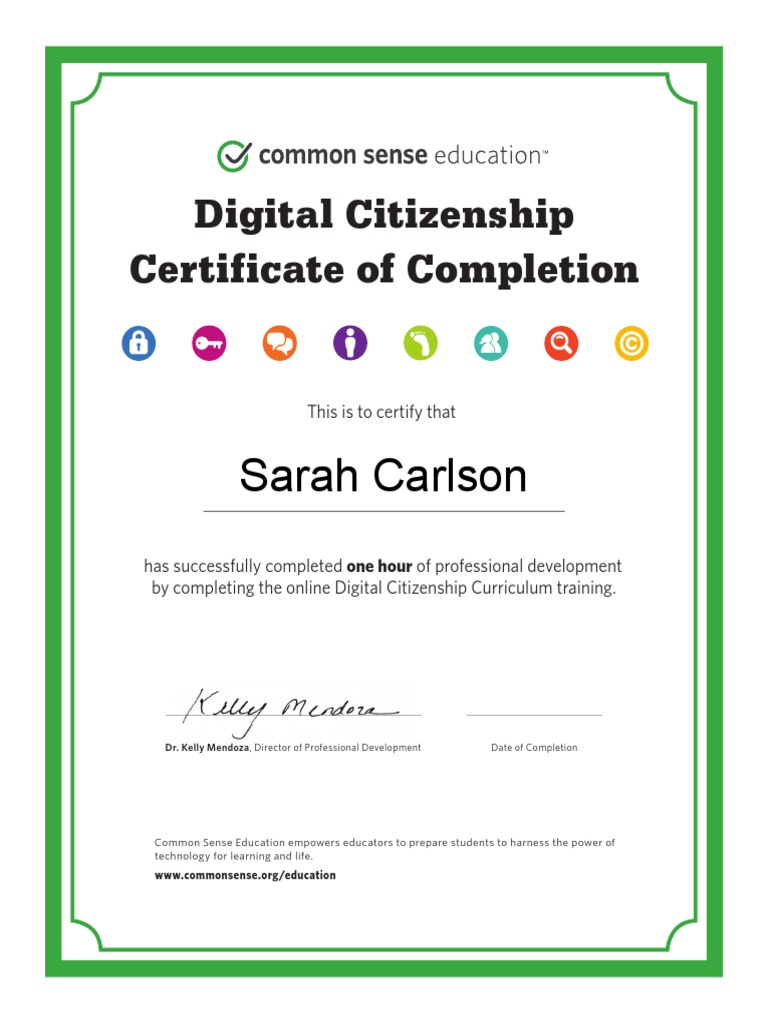 Digital Citizenship Certificate of Completion Final PDF