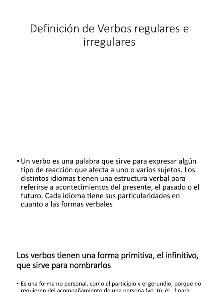 Definición de Verbos Regulares e Irregulares | PDF | Conjugación gramatical  | Verbo