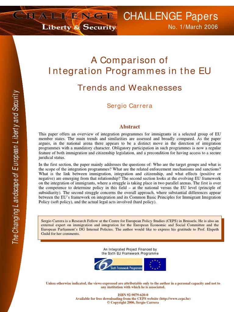 A Comparison of Integration Programes in EU | PDF | Immigration ...