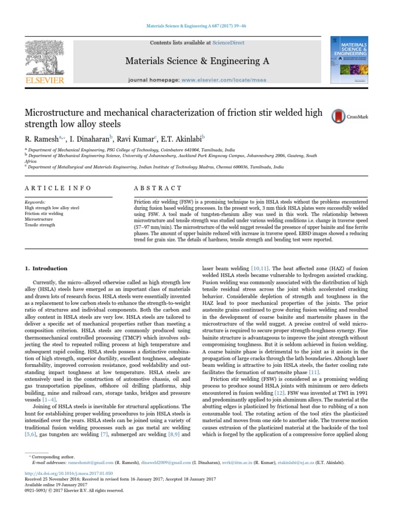 Microstructure and Mechanical Characterization of Friction Stir Welded ...