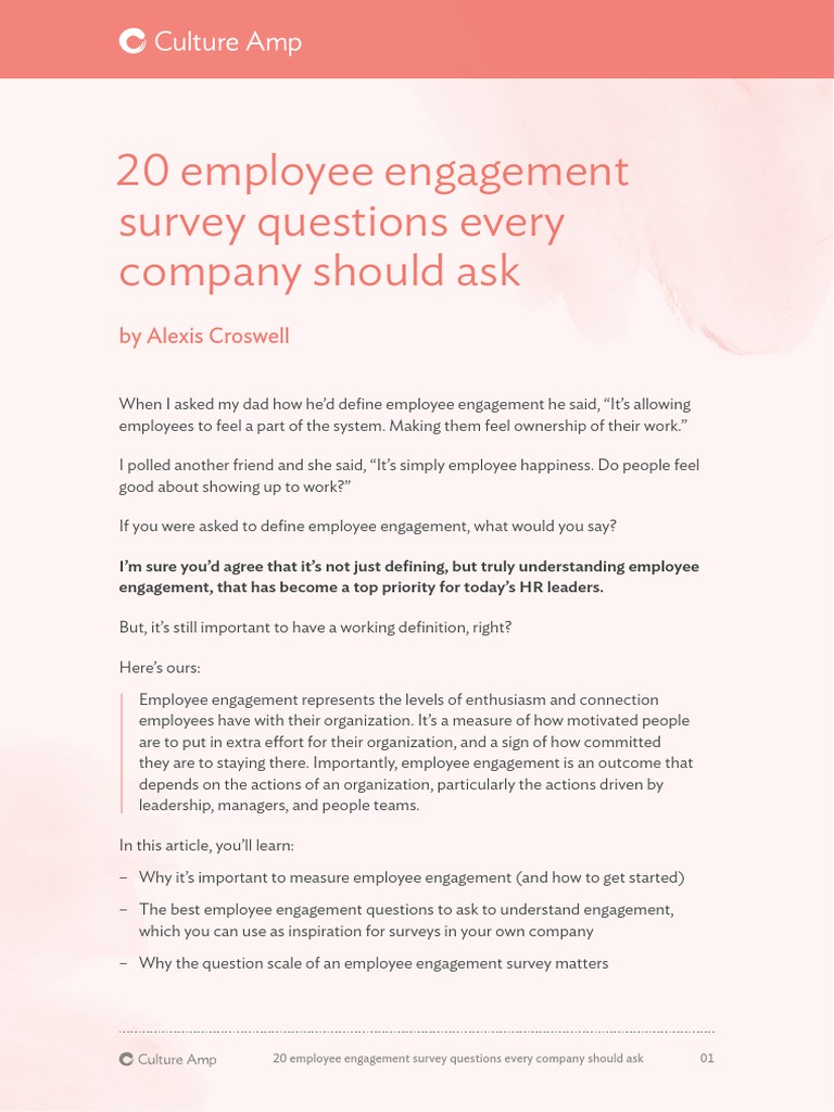 Employee Engagement Survey Questions PDF Employee Retention