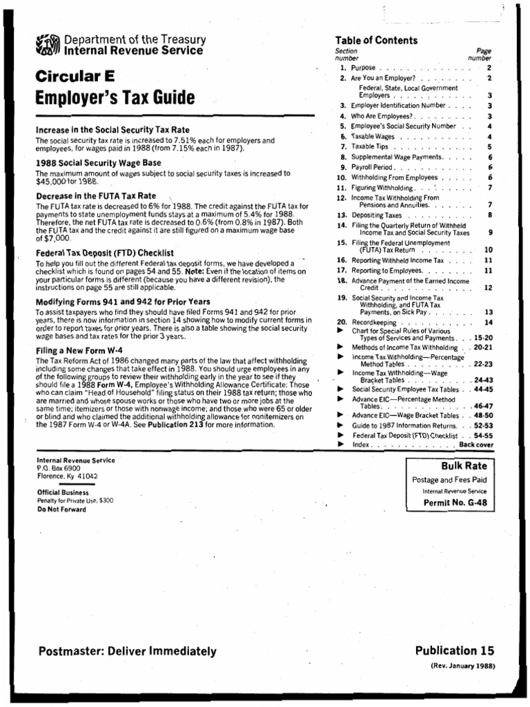 IRS Pub 15 1988 PDF Withholding Tax Irs Tax Forms