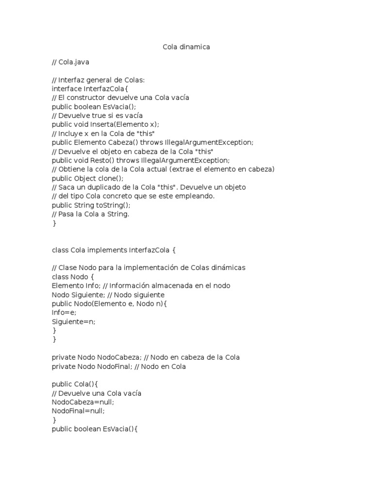 Implementación de Cola Dinámica en Java | PDF | Informática