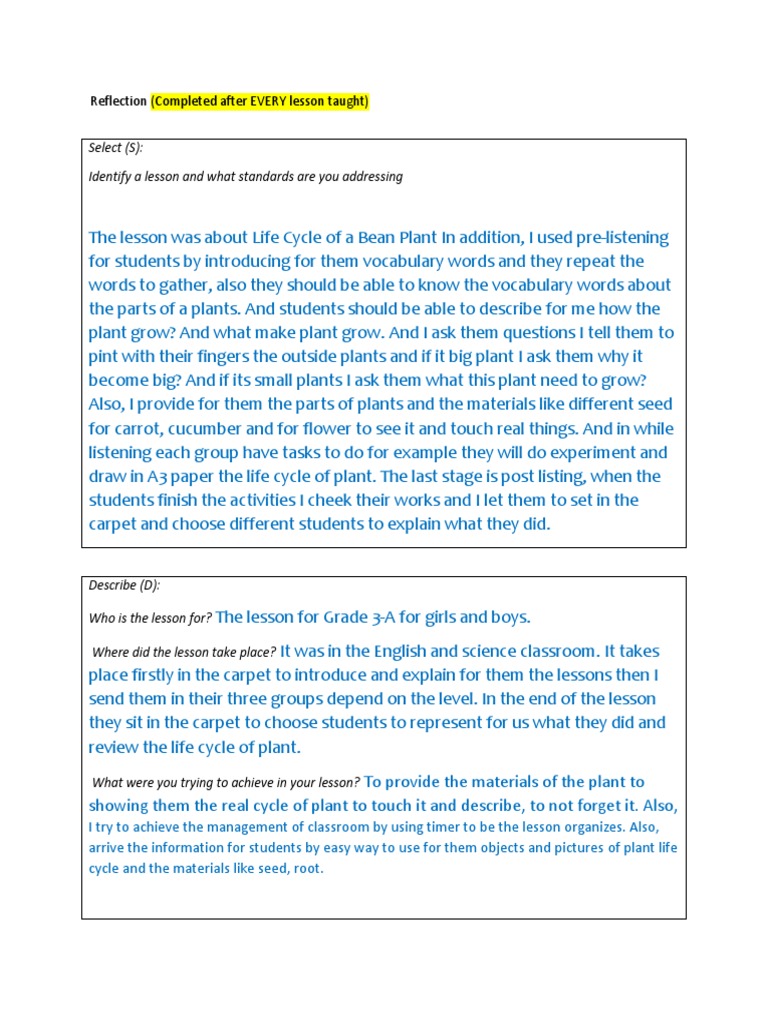 Reflection Science Plant Life Cycle and MST Feedback | PDF | Teachers ...