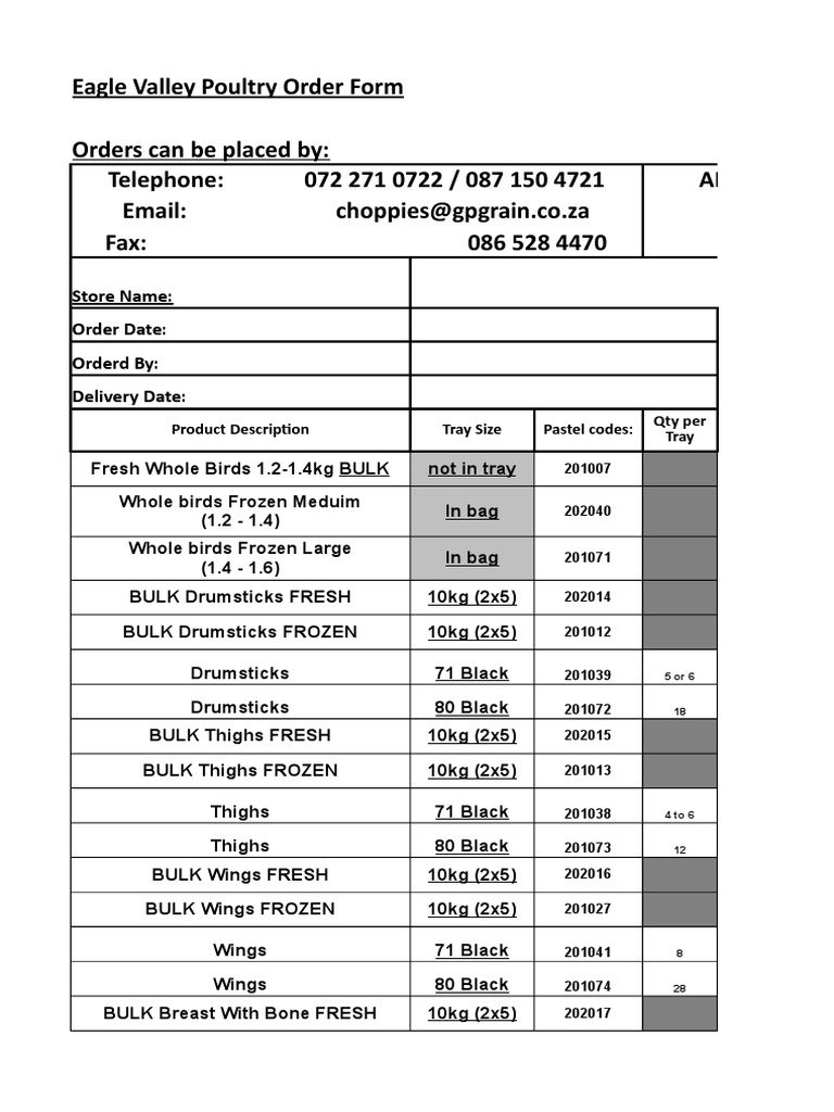 Eagle Valley Poultry Order Form | PDF | Poultry | Meat