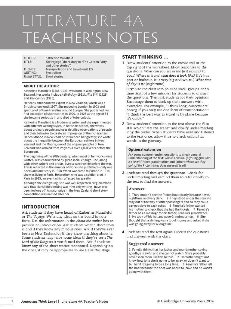 Lit4a Tnotes Pdf Katherine Mansfield Question