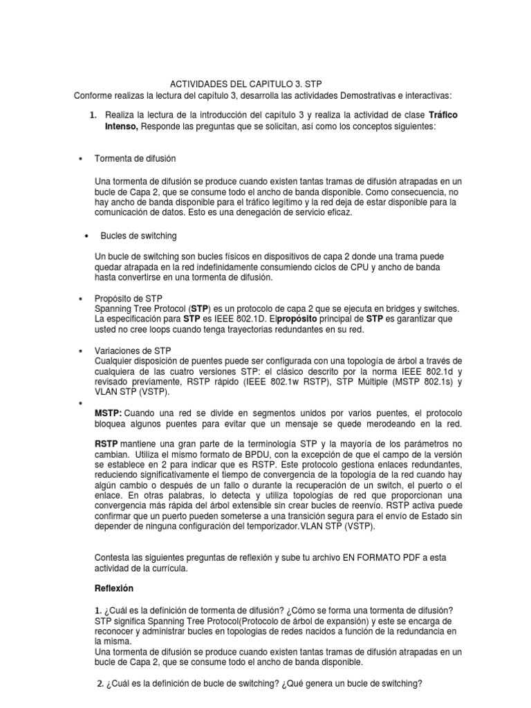 Actividades sobre Protocolo STP y Bucles de Red | PDF | Conmutador de ...