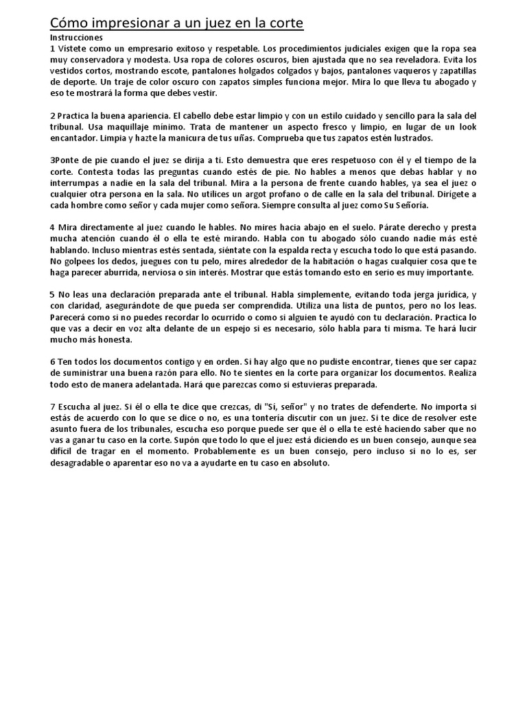 Cómo Impresionar A Un Juez en La Corte PDF Juez Ropa