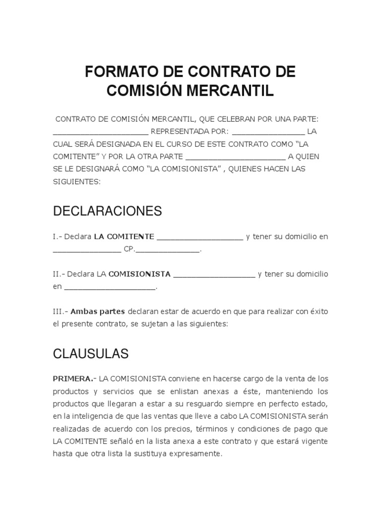 Contrato Comision o Mandato Mercantil Política Gobierno