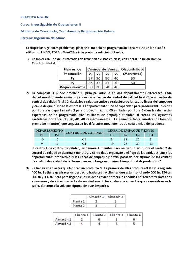 Modelos de Transporte y Programación Entera | PDF | Programación lineal ...