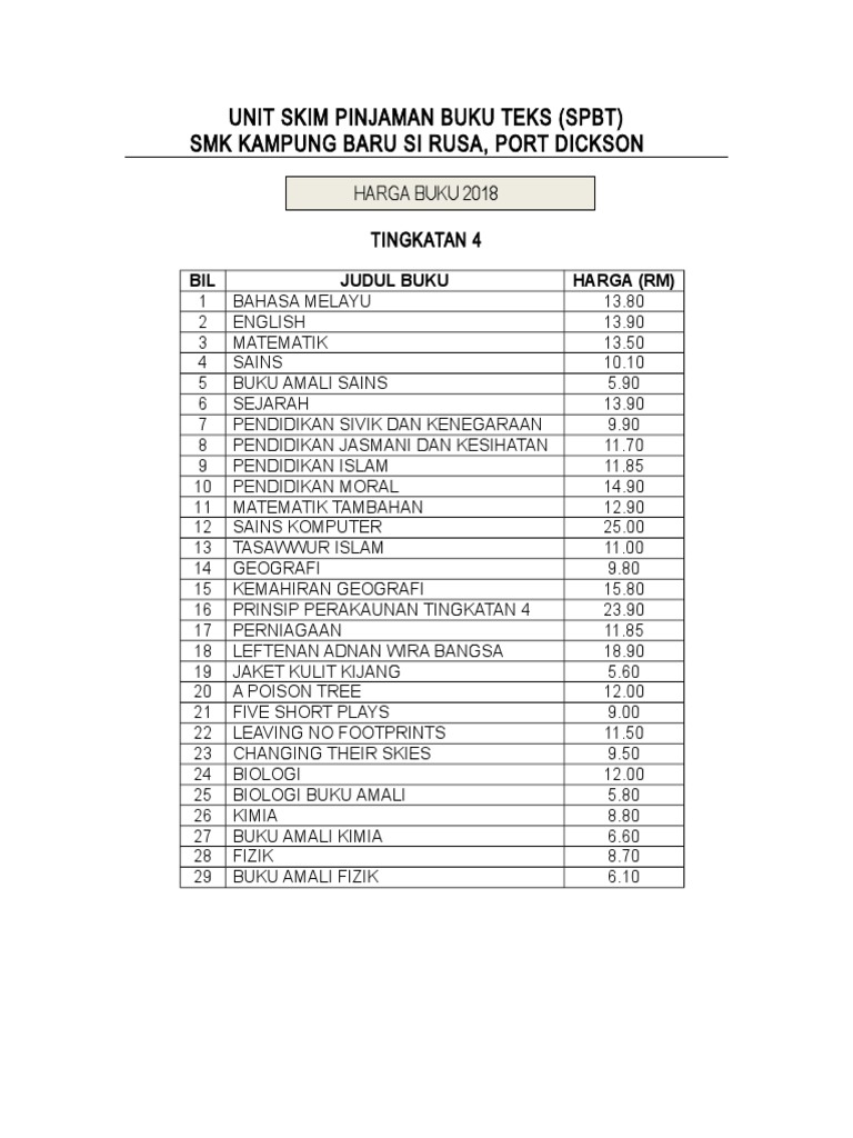 Harga Buku Teks 2018 Pdf