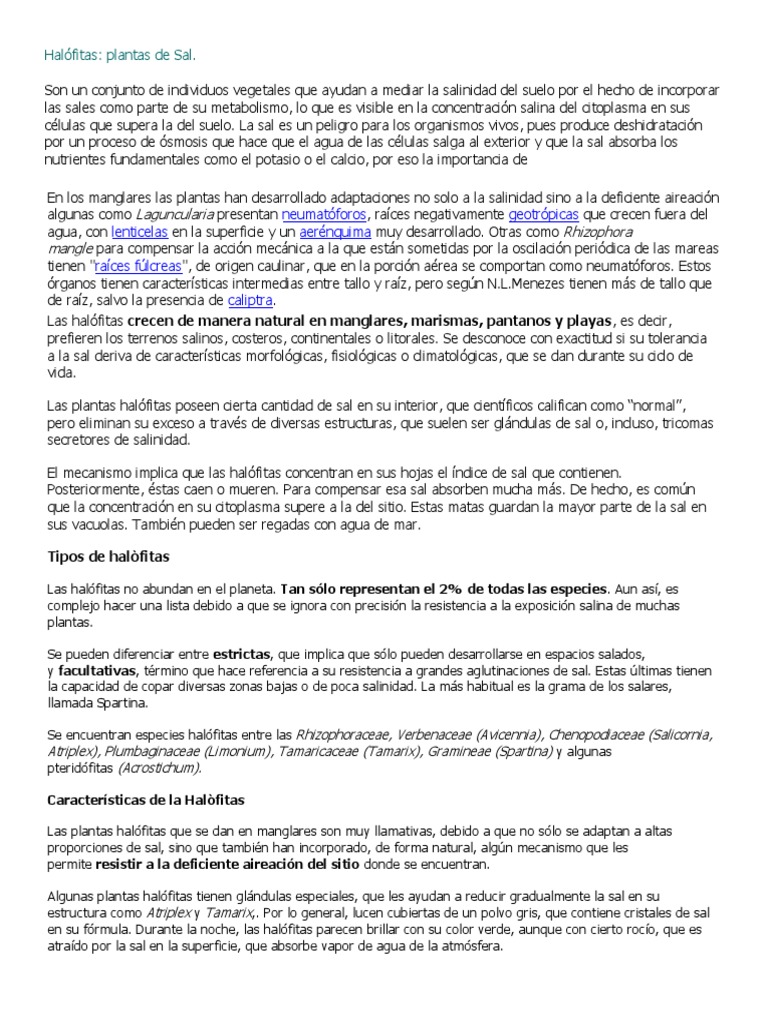 Características y usos de halófitas | PDF | Agricultura | Naturaleza