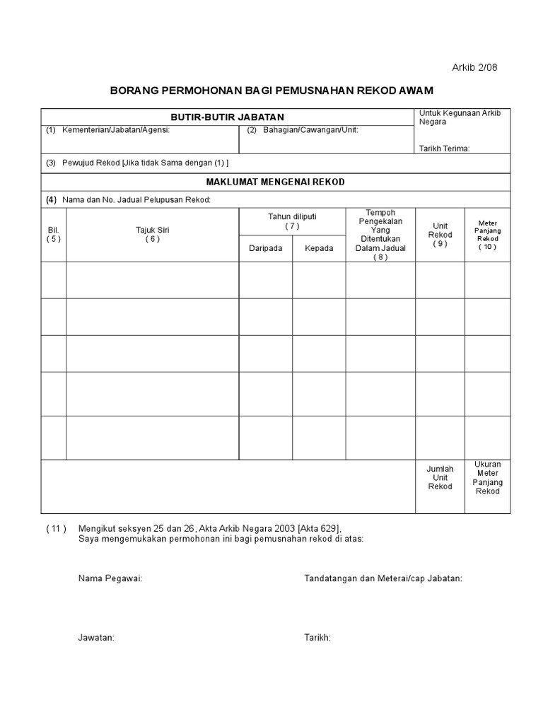 Borang pelupusan arkib 208 pdf