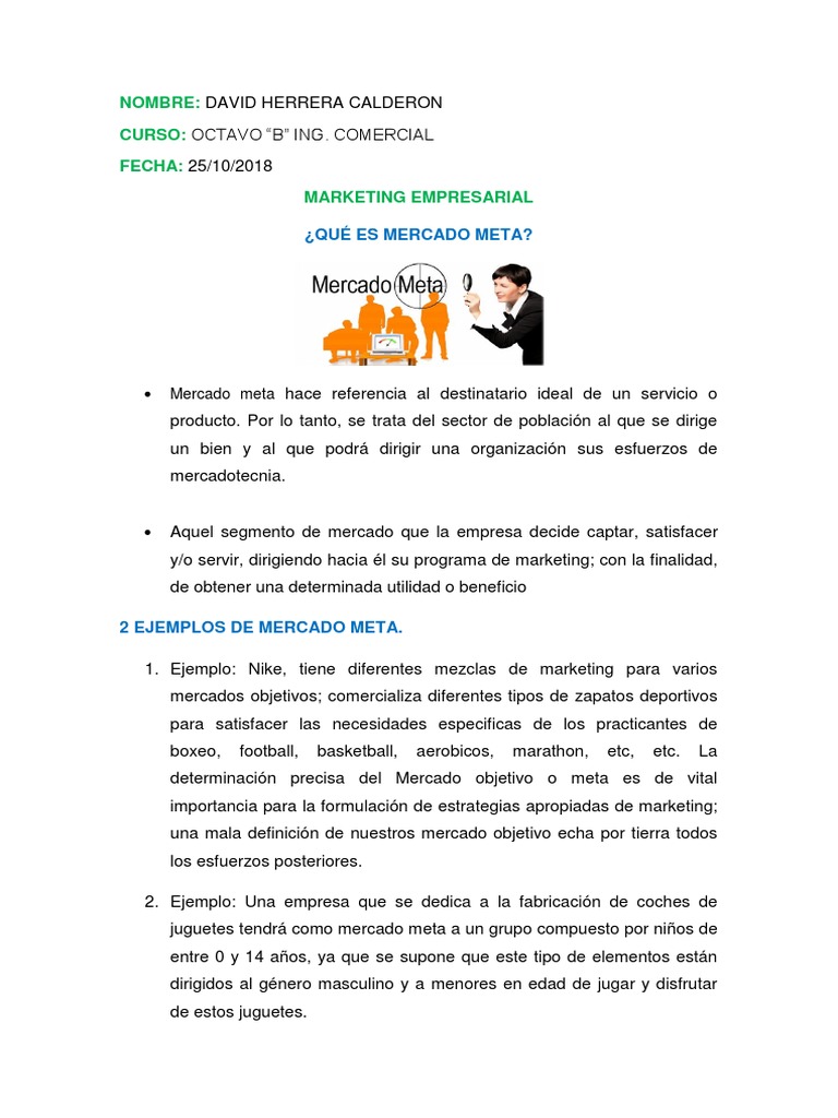 Sinis Privilegio Venta ambulante Ejemplos de Mercado Meta y Segmentacion de Mercado | PDF | Marketing |  Producto (Negocio)