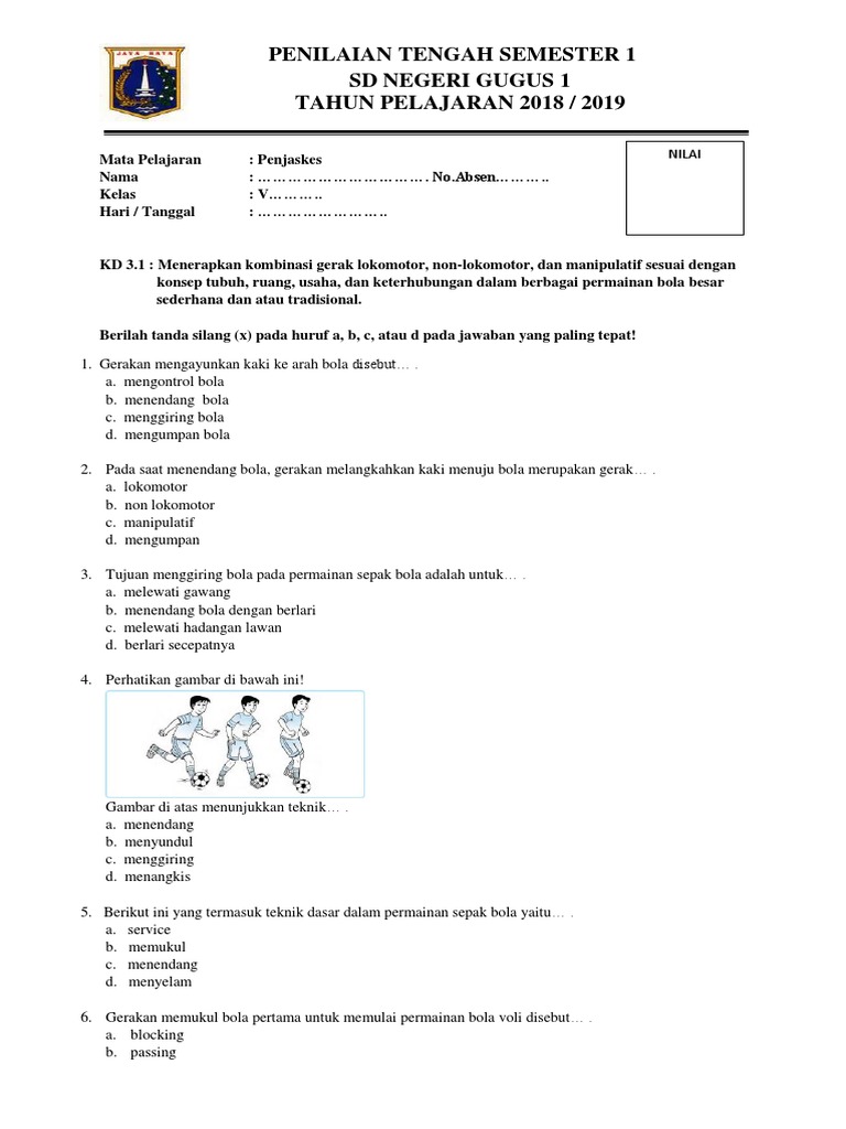 Soal Pjok Pts Kelas 5