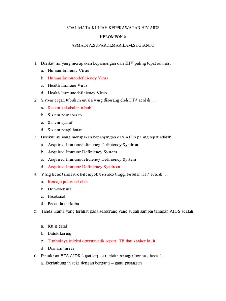 Soal Hiv Aids Kelompok 6