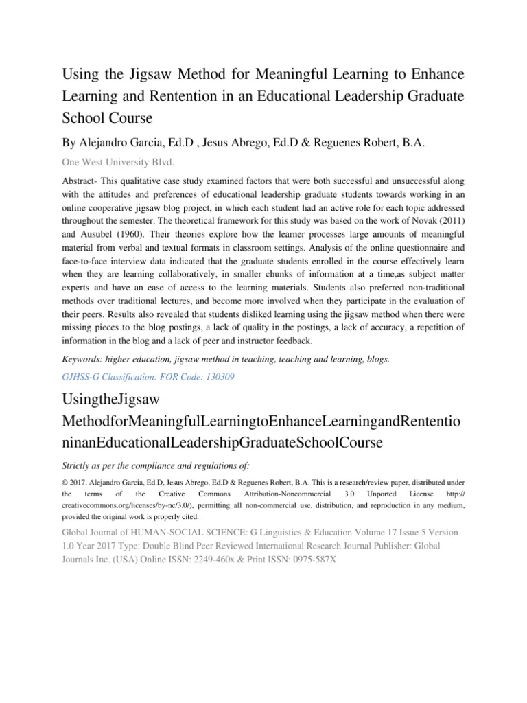 2 Using The Jigsaw Method PDF Case Study Learning