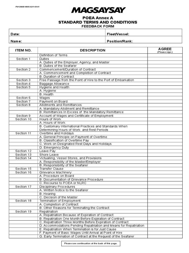 POEA Annex A Standard Terms and Conditio | PDF | Sailor | Overtime