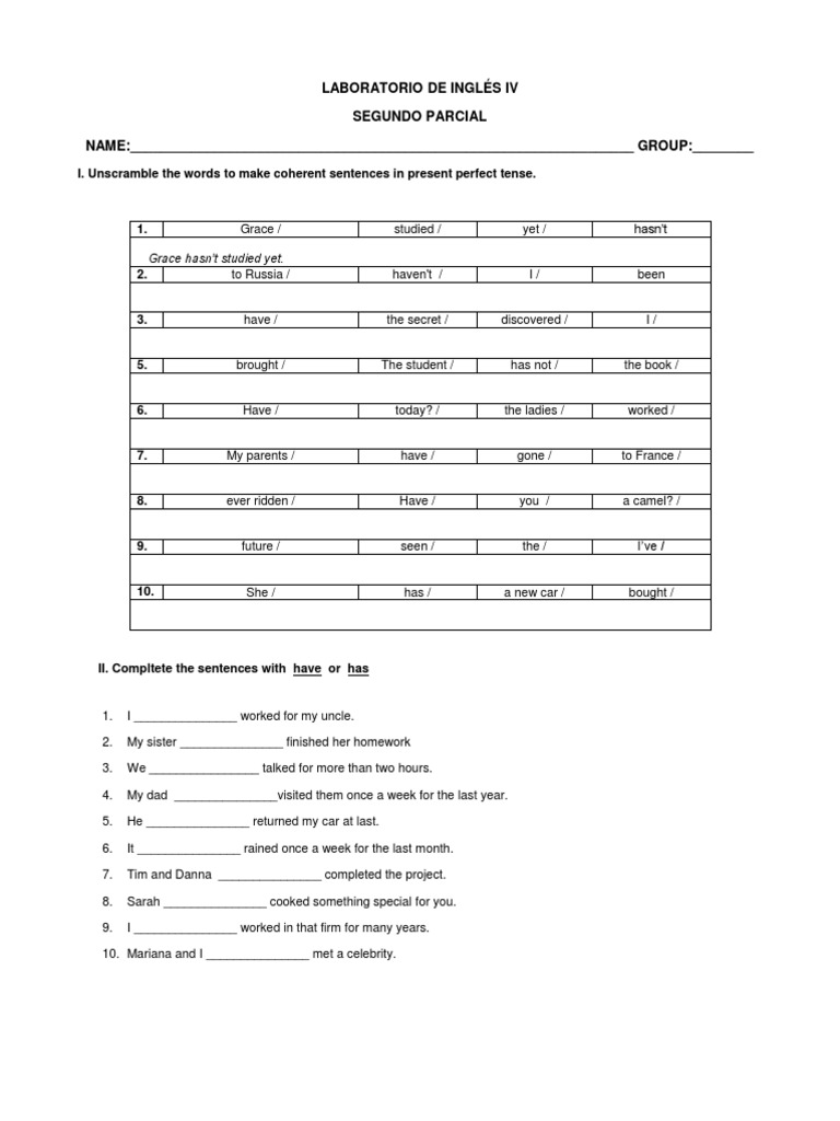 Guia Segundo Parcial Ingles 4 Preparatoria No. 22 UANL | PDF | Perfect ...