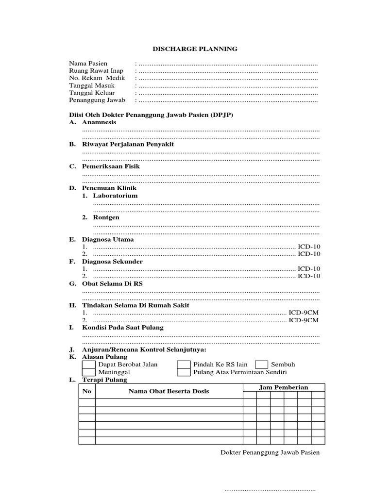 Formulir Discharge Planning KOMPLEKS | PDF