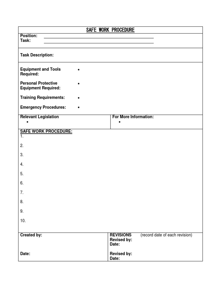 Safe Work Procedure Template | PDF