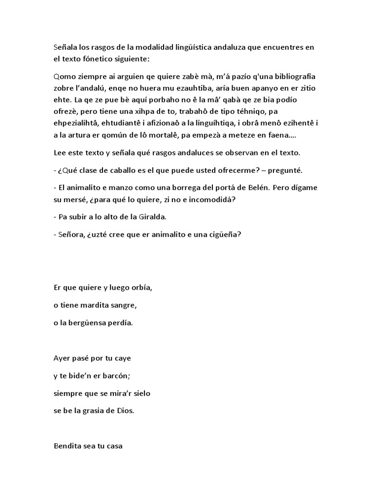 Se ala Los Rasgos De La Modalidad Ling stica Andaluza Que Encuentres 