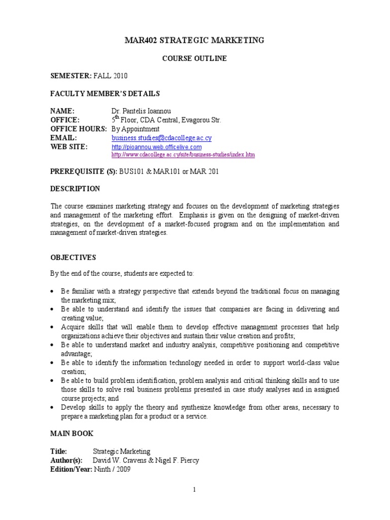 Strategic Marketing Course Outline | PDF | Strategic Management ...