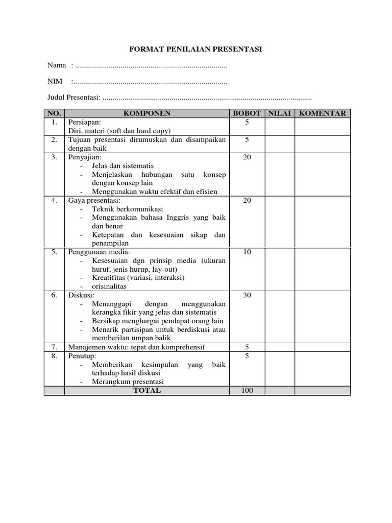 Format Penilaian Presentasi Bhs Inggris