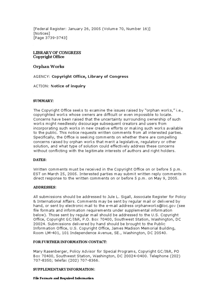 Orphan Works: Library of Congress | PDF | Copyright | Trips Agreement