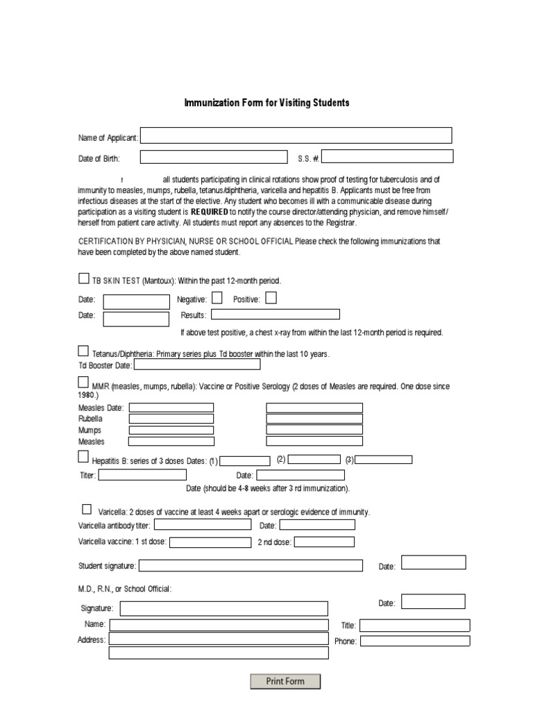 Immunization Requirements for Visiting Students | PDF
