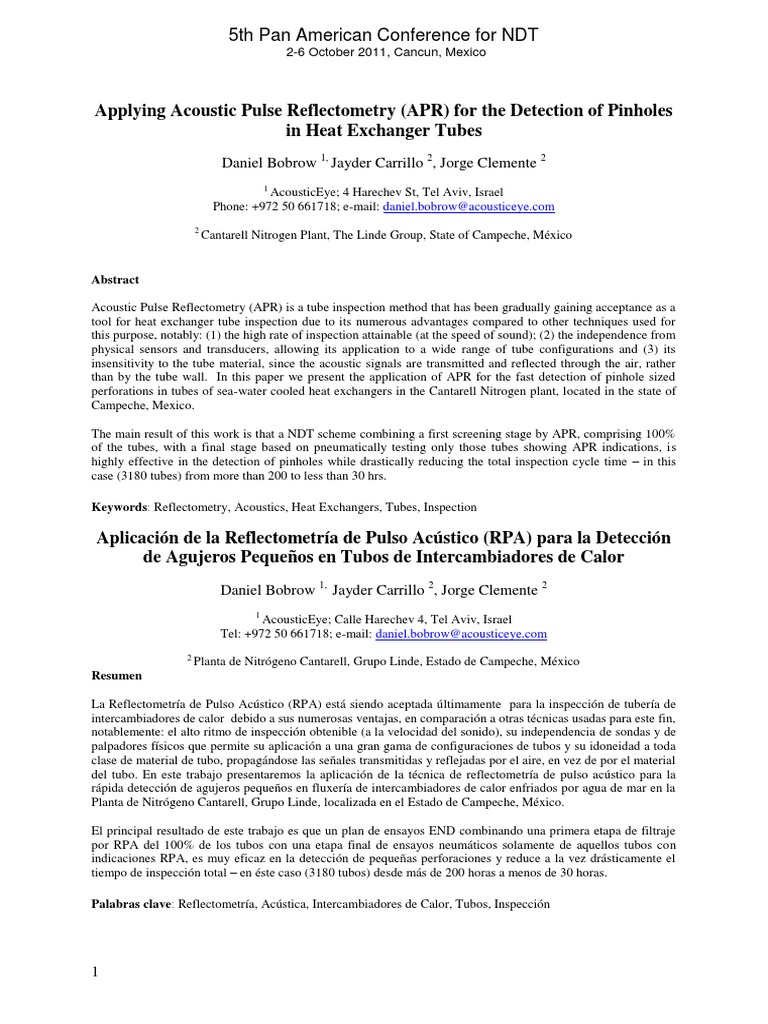 Acoustic Reflectometry for Tube Inspection | PDF | Pressure | Sound